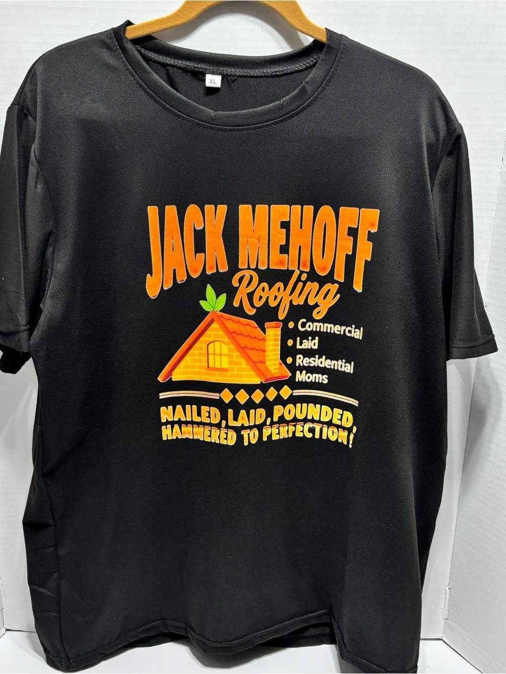 Black Men’s Humorous Graphic Tee - Orange Logo Size XL